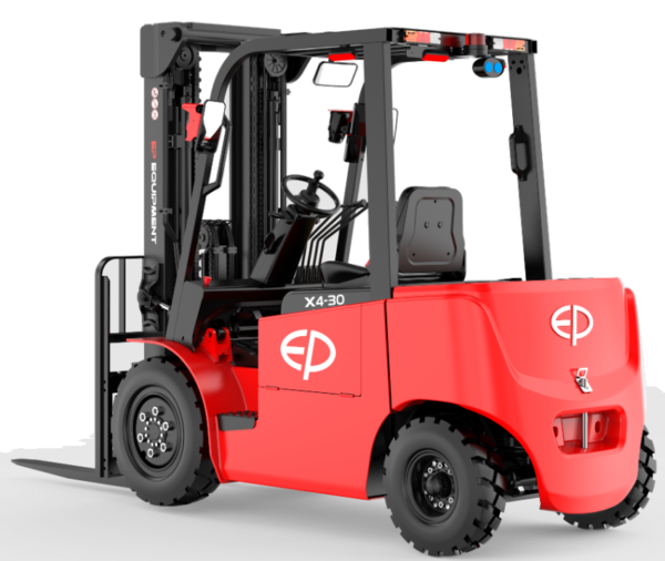 Autoelevador Eléctrico EP EFL302X4 con packs de baterías intercambiables manualmente de ION Litio.